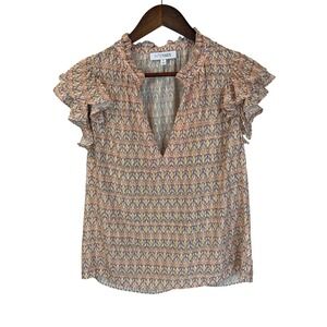 INTERMIX Valora Ruffled Fil Coupe Silk Blend Top Size 8 Boho Ruffle